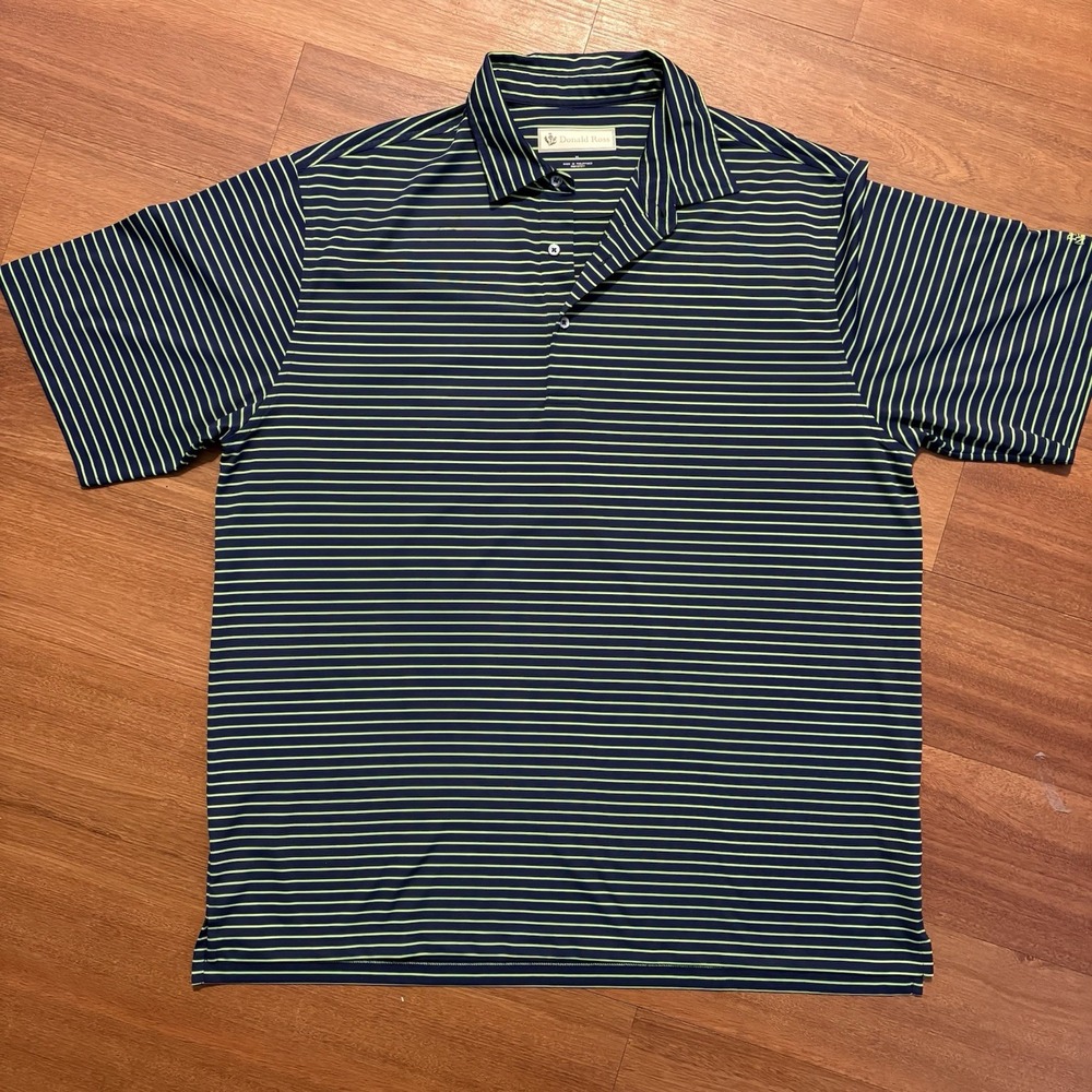 Donald Ross Men's XL Polo Shirt Blue Green Striped Golf Performance Short Sleeve